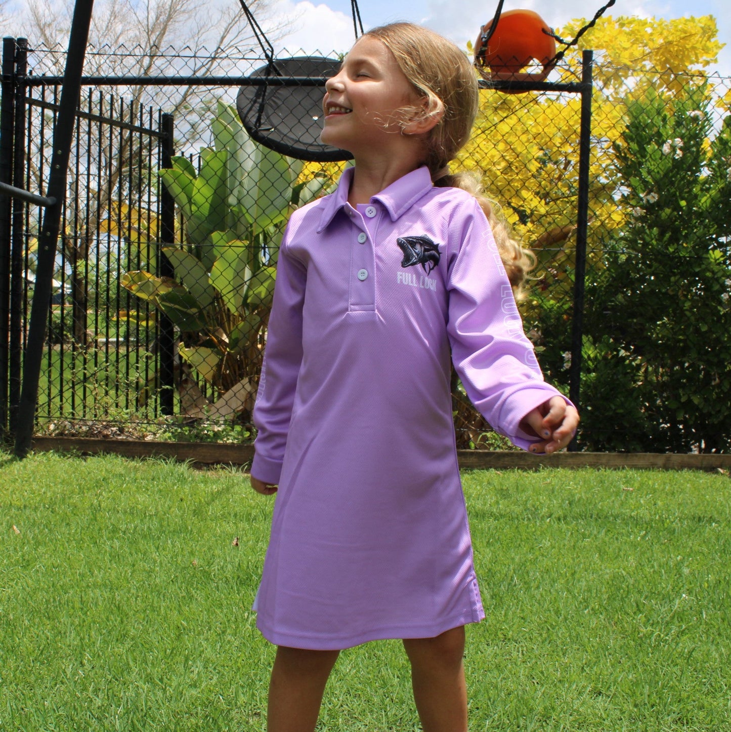 Long Sleeve Kids Fishing Dress - Lilac