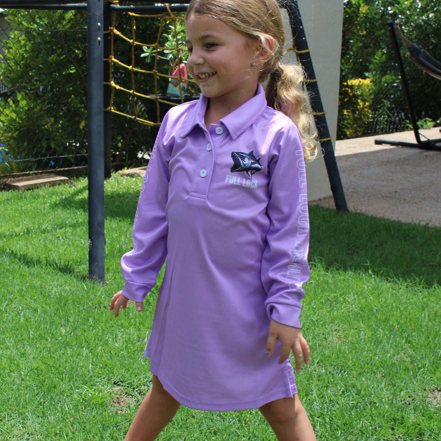 Long Sleeve Kids Fishing Dress - Lilac